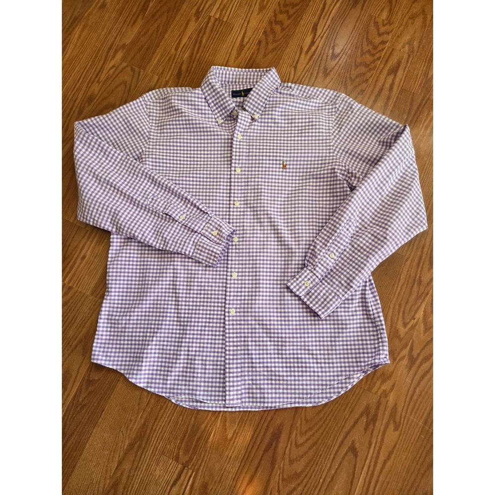 Polo Ralph Lauren Mens XL Gingham Button Down Shirt Purple White Long Sleeve